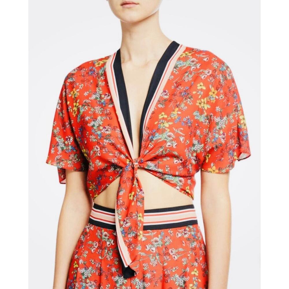 NWT Alice & Olivia Lydia Tie Front Scarf Print Crop Top SzM Versatile Trendy Fun